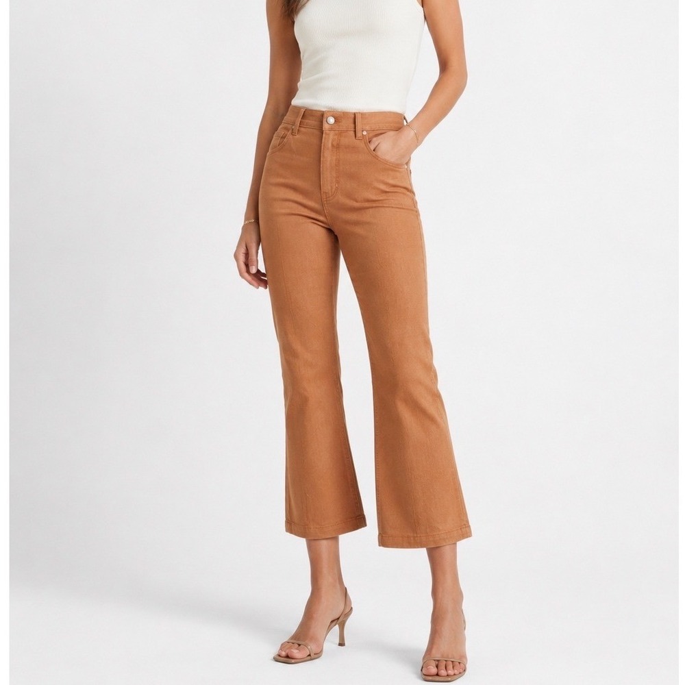 Cinq a Sept Shannon Pant Womens‎ 0 Brown Cropped Kick Flare Stretch Seam Front
